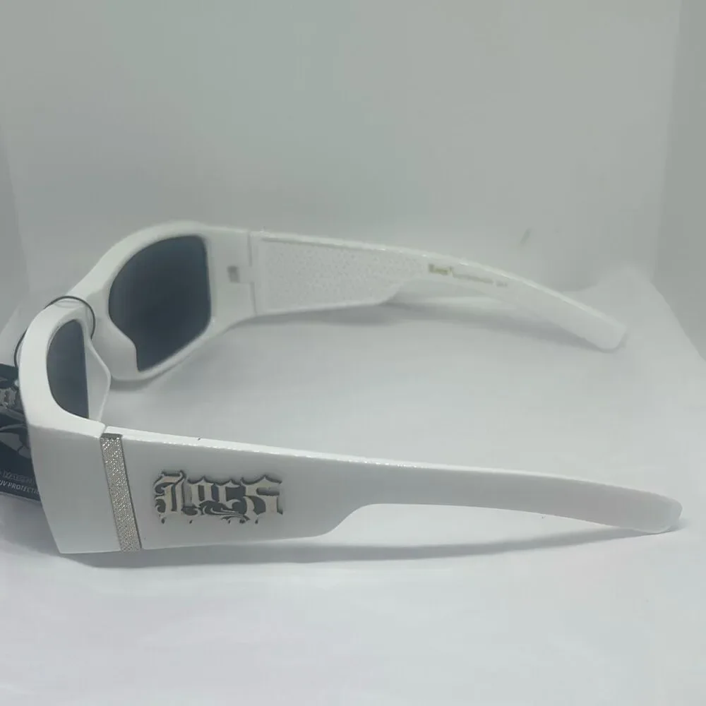 Locs White Wrap Sunglasses – UV400 Protection, Bold Logo Design